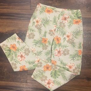 Erika Cream Straight-Leg Jeans with Orange Floral & Green Leaf Print